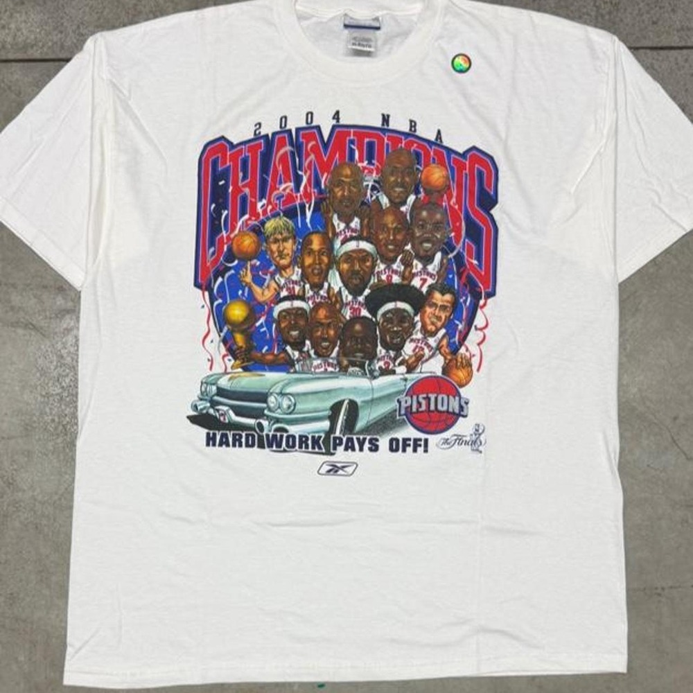 Detroit Pistons Vintage 2004 NBA Finals Champions Caricature Shirt Sz XL